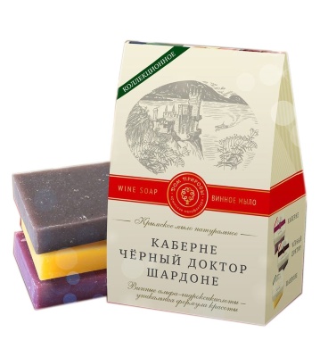Подарочный набор натурального мыла Домик ВИННОЕ АССОРТИ Крымское натуральное мыло: Каберне 100 г Черный доктор 100 г Шардоне 100 г
