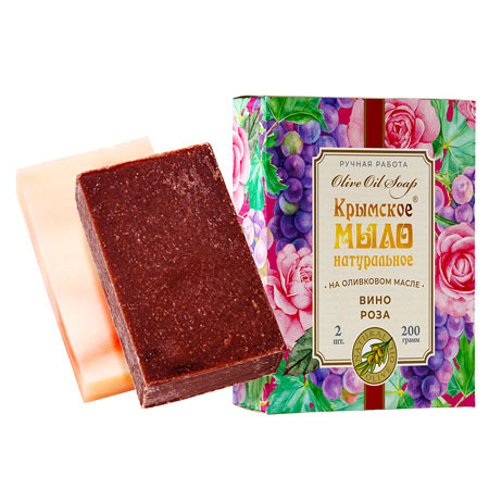 Набор Крымское мыло натуральное на оливковом масле ВИНО и РОЗА МН, 200г