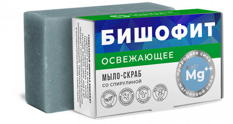 БИШОФИТ ОСВЕЖАЮЩЕЕ Мыло-скраб с спирулиной БШ, 100г