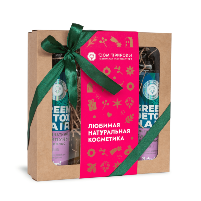 Подарочный набор косметики для волос GREEN DETOX: Альгинатный шампунь для волос Защита; Альгинатный бальзам для волос Защита; Натуральное мыло Интенсивный уход; джутовая мочалка
