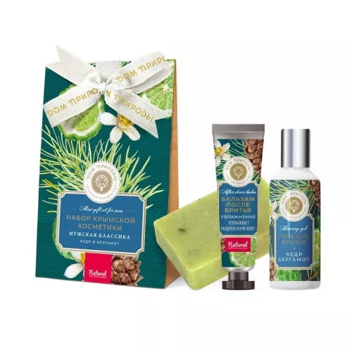 Набор косметики МУЖСКАЯ КЛАССИКА Кедр и бергамот: Гель для бритья Кедр и Бергамот 100г, Бальзам после бритья Увлажняющий 30г, Кусок мыла Кедр и бергамот 100г