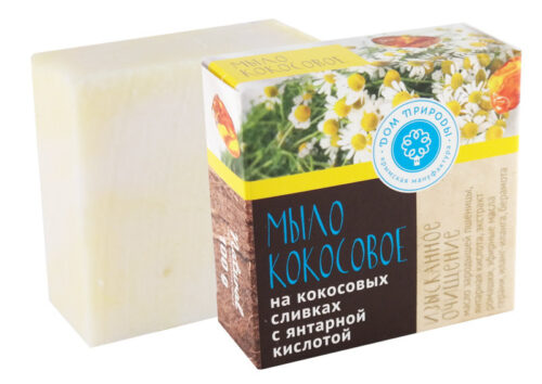 Натуральное мыло на кокосовых сливках, 90г : Изысканное очищение с янтарной кислотой