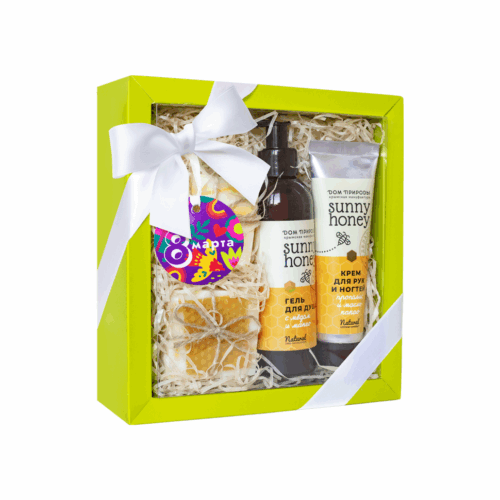 Подарочный набор "Sunny Honey" СХ, 470г: Крем для рук и ногтей Прополис и масло какао СХ, 90г, Гель для душа с медом и манго СХ, 200г, Натуральное мыло на кокосовых сливках Бережная забота с медом и прополисом, 90 г