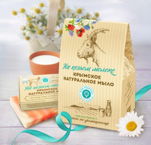 Подарочный набор натурального мыла Домик, 300 г : На козьем молоке - мыло на козьем молоке: Сливочный мусс, Мускатная долина, Молочный шоколад