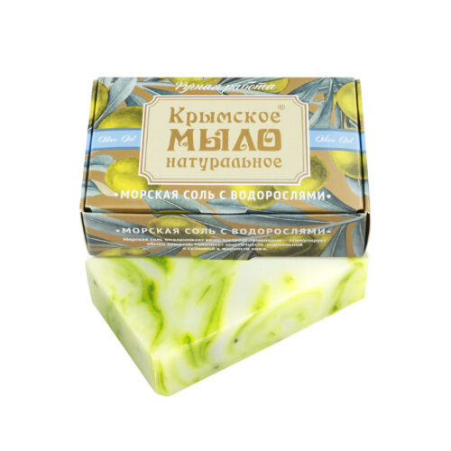 Крымское натуральное мыло на оливковом масле, 100г С морской солью и водорослями