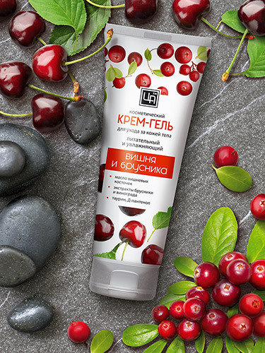 Крем-гель косметический Вишня и Брусника для ухода за кожей тела питательный и увлажняющий,220 г