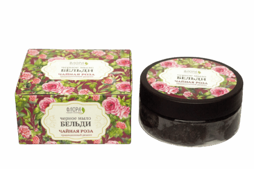 Черное мыло бельди ДК чайная роза