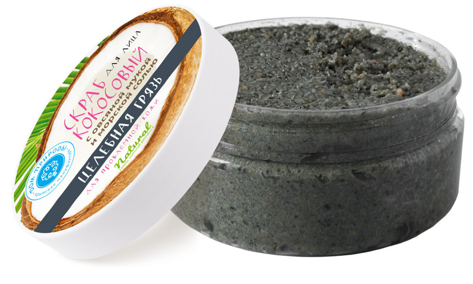 Скраб кокосовый для лица, 170 г Целебная грязь для проблемной кожи