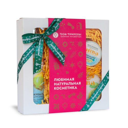 Подарочный набор косметики Лимонная айва: Крем-гель для душа Айва; Крем-масло для тела Лимонная айва; Скраб для тела Айва и облепиха