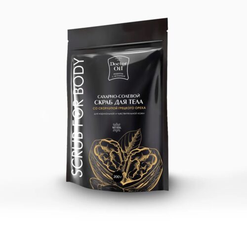 DrOil Скраб для тела сахарно-солевой со скорлупой ГРЕЦКОГО ОРЕХА 200 гр