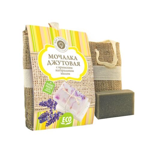 Мочалка джутовая и натуральное крафтовое мыло Грязь Сакского озера КК, 90г