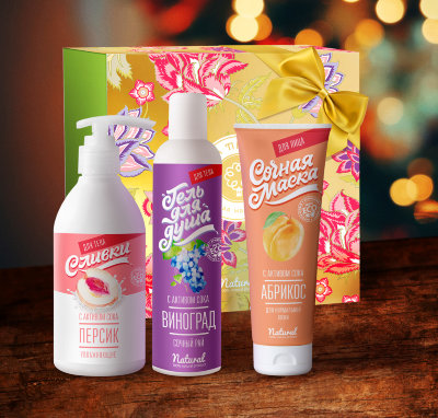 Подарочный набор МДП № 2 с активом сока (новый состав): Гель для душа Сочный рай 250 г Натуральные сливки для тела Увлажняющие 250 г Сочная маска Абрикос для нормальной кожи 150 г